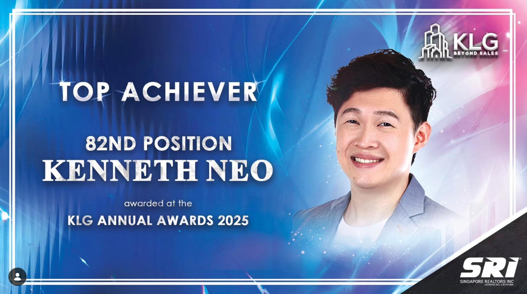 KLG Annual Awards 2025 — Top Achiever, 82nd Position, Kenneth Neo (SRI)